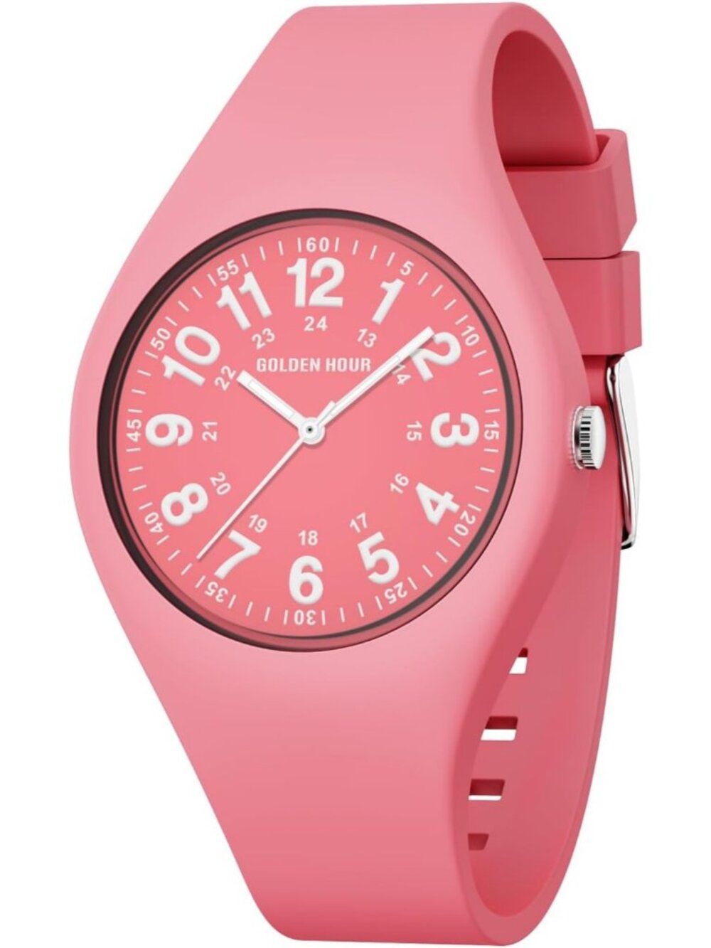 Unisex Pink Military Time Easy to Read Dial Jelly Silicone Strap Wrist Watch